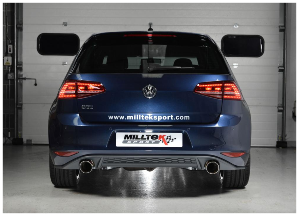 Milltek Komplettanlage für Volkswagen (VW) Golf 7 2x 1x 100mm schräg, GT-Optik poliert